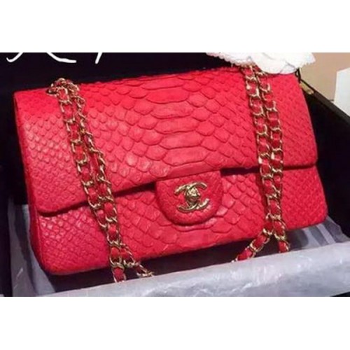 Чанти Chanel серия 2.55 Flap, червени, оригинални, от питонова кожа A1112SA, златни