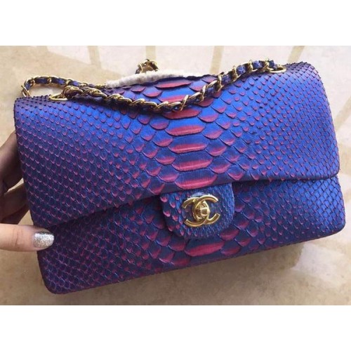 Чанти Chanel серия 2.55 Flap, RoyalBlue, оригинална питонова кожа A1112SA, златни
