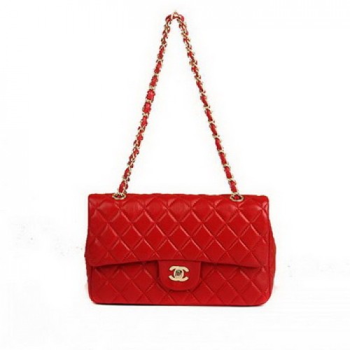 Чанта Chanel 2.55 Series Flap A01112 Червена кожа със златен обков