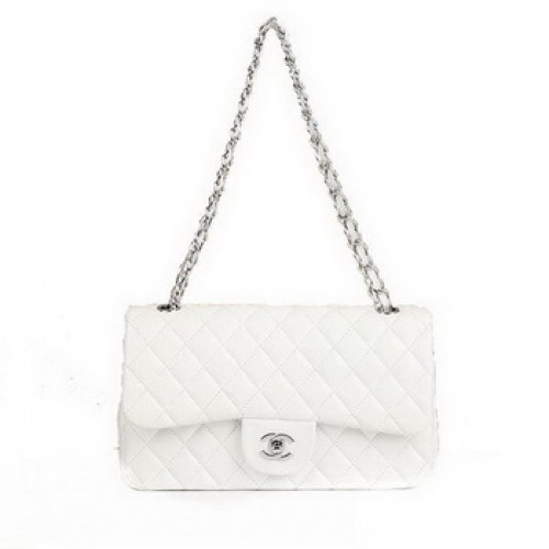 Чанта Chanel 2.55 Series Flap A01112 от бяла кожа със сребърни обковни елементи
