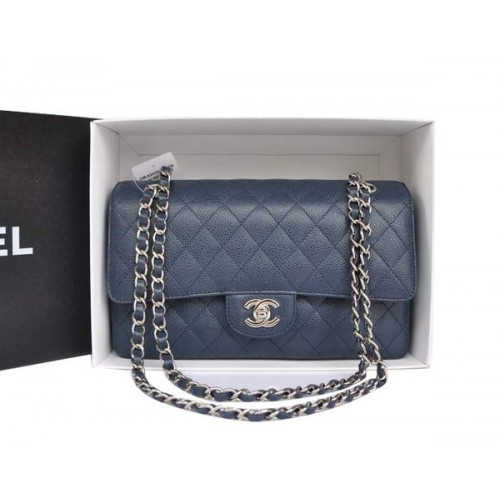 Чанта с капак Chanel A1112 серия 2.55, оригинална, Cannage кожа, синя