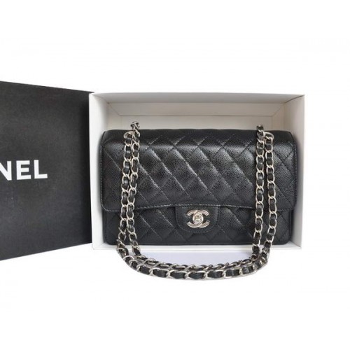 Чанта с капак Chanel A1112 серия 2.55, оригинална, от хайвер, черна