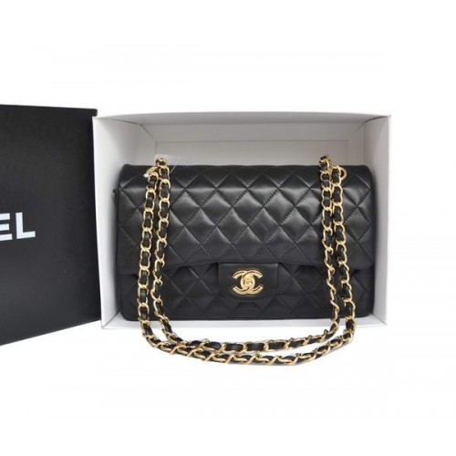 Чанта Chanel A1112 2.55 Series Flap, оригинална кожа, черно-златна