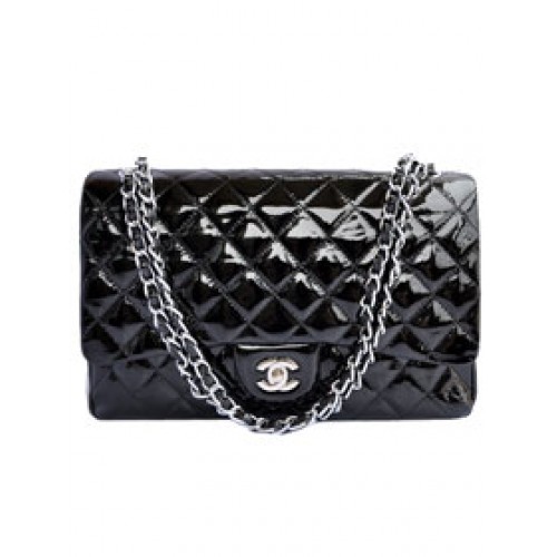 Евтина чанта Chanel Jumbo 2.55 серия Flap A47600 черно сребристо