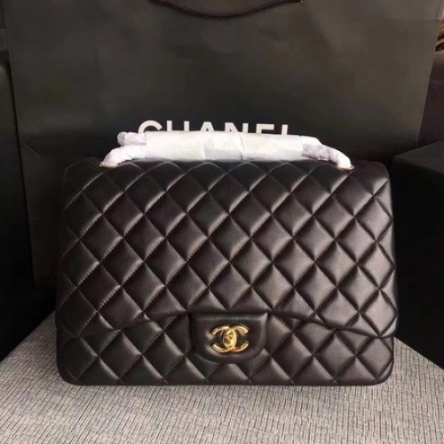 Chanel Maxi Quilted Classic Flap Bag Black Own Skin Leather A58601 Gold