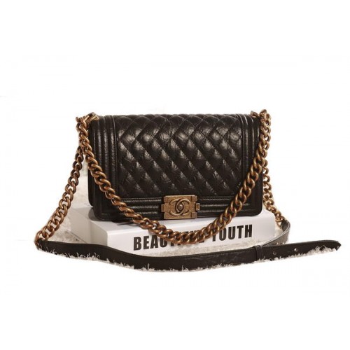 Чанта през рамо Chanel Boy с капак в черно, оригинална остъклена, напукана, A67086, златна