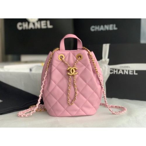 Раница Chanel от телешка кожа, оригинална, AS3211, розова