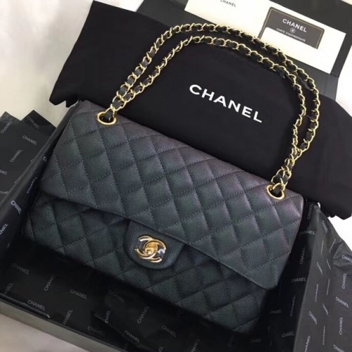 Chanel телешка кожа в златист цвят метал A01112 черен