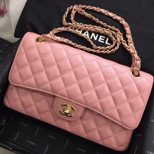 Chanel телешка кожа в златист цвят метал A01112 розов