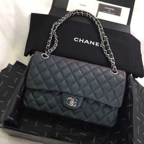 Chanel телешка кожа сребрист метал A01112 черен