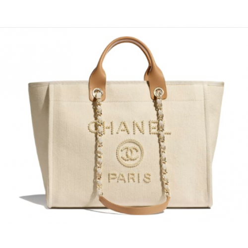 Пазарска чанта Chanel Canvas Tote A66941 Cream