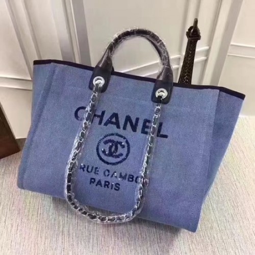 Пазарска чанта Chanel Canvas Tote A68046 Синя