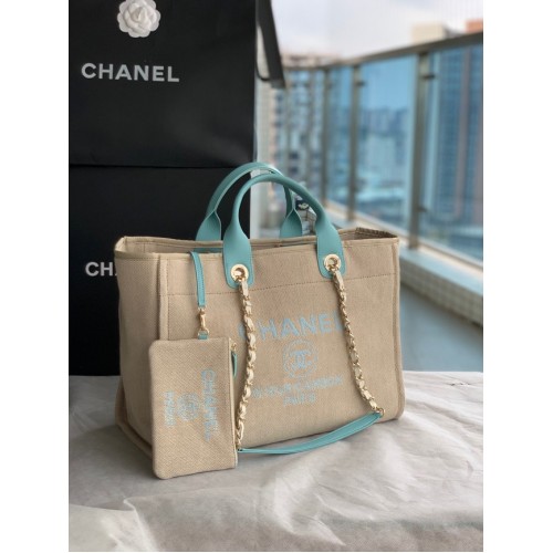 Пазарска чанта Chanel Canvas Tote B66941 Бежово и небесно синьо