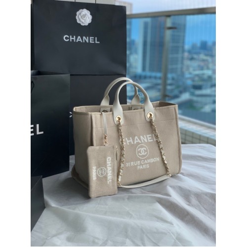 Пазарска чанта Chanel Canvas Tote B66941 светло сива