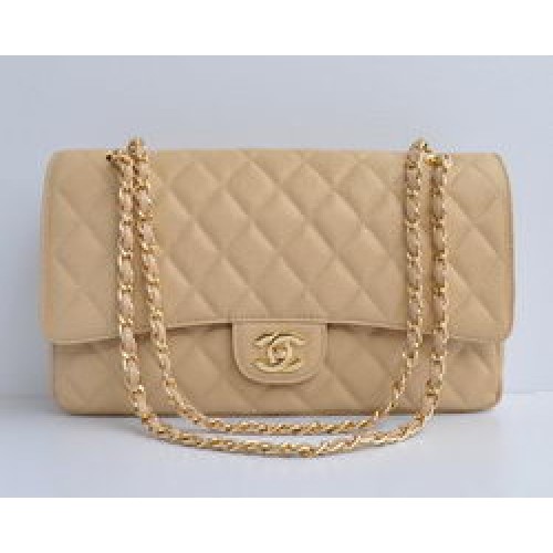 Чанта Chanel Classic 2.55 Series Apricot Caviar Golden Chain Quilted Flap 1113