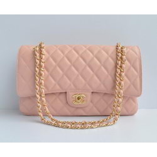 Чанта Chanel Classic 2.55 Series Pink Caviar със златна верижка и капак 1113