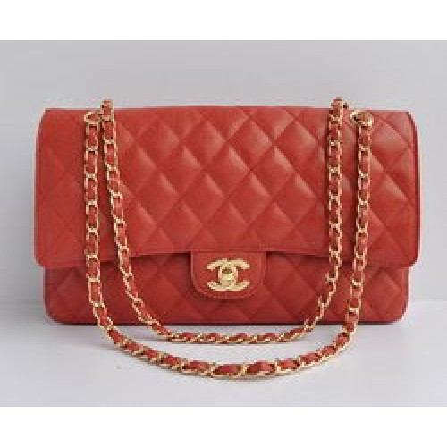 Чанта Chanel Classic 2.55 с ватиран капак и червен хайвер със златна верижка 1113