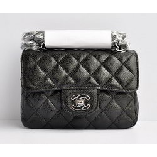 Класическа чанта с капак Chanel Black Caviar Silver