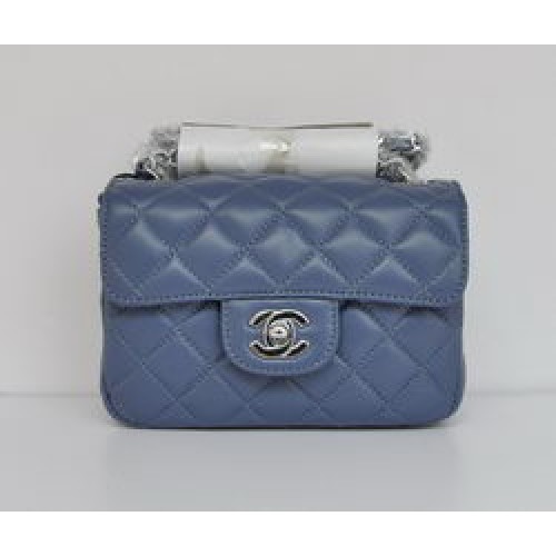 Чанта Chanel Classic Blue от агнешка кожа със сребърна верижка и капак 1115