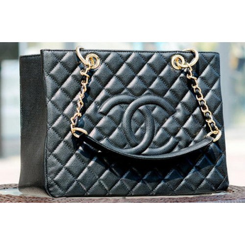 Чанта Chanel Classic Coco с черна рамка GST Cannage A50995 Gold