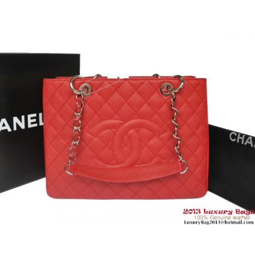 Чанта Chanel Classic Coco GST Caviar Leather A36092 червено-сребриста