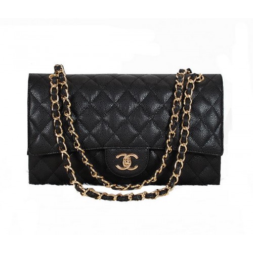 Чанта Chanel Classic Flap 1113 Черна Оригинална Кожена Златна