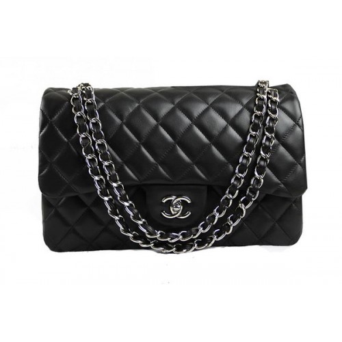 Чанта Chanel Classic Flap 1113 Черна, Оригинална, Кожа, Сребриста
