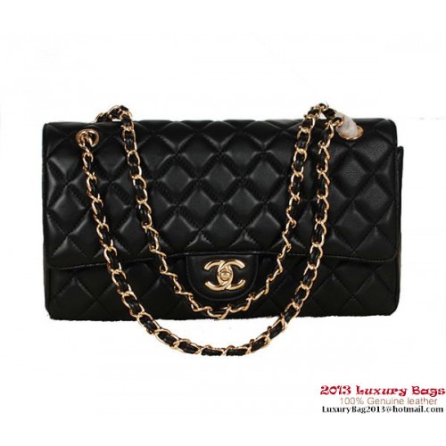 Класическа чанта Chanel Flap 1113 Черна овча кожа Златна