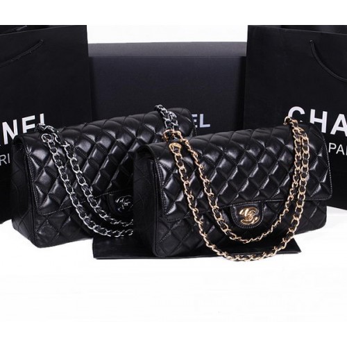 Класическа чанта Chanel Flap 1113 Черна овча кожа