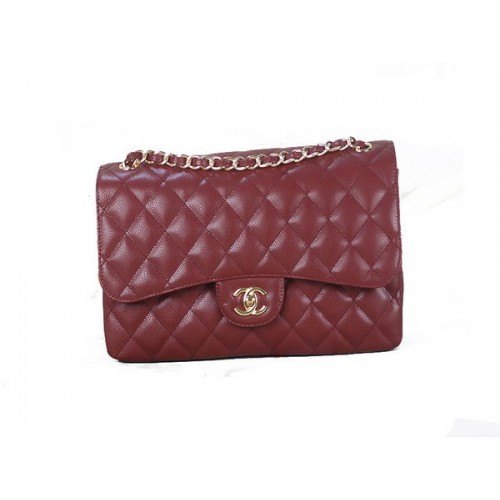 Чанта Chanel Classic Flap 1113 Бордо Оригинална Кожена Златна