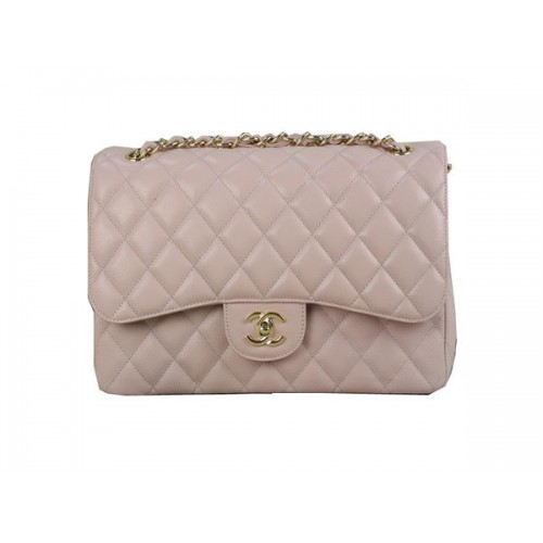 Чанта Chanel Classic Flap 1113 светло розова оригинална кожена с шарка Cannage в златисто