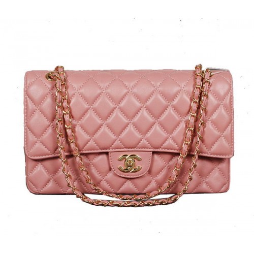 Класическа чанта Chanel Flap 1113 Розова овча кожа Златно