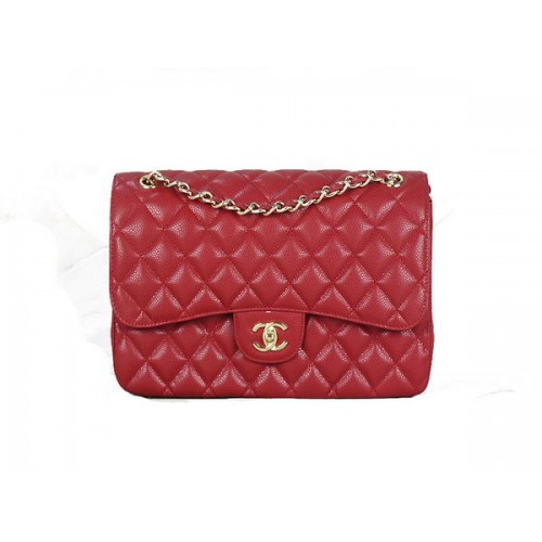 Чанта Chanel Classic Flap 1113 с червена оригинална шарка Cannage от кожа и злато