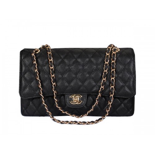 Класическа чанта Chanel Flap 1119 Черна кожена чанта с шарка Cannage и златист цвят