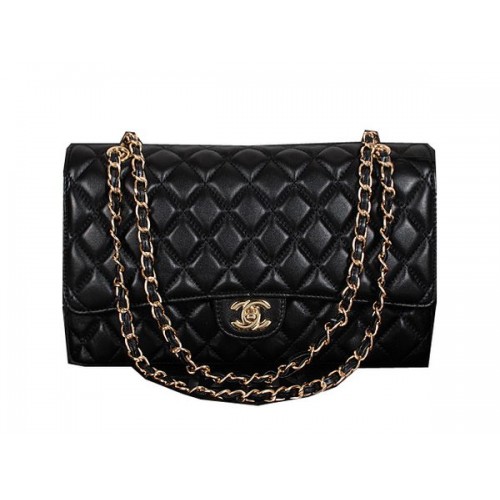 Класическа чанта Chanel Flap 1119 Черна овча кожа Златна