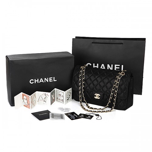 Чанта Chanel Classic Flap Series 2.55 от оригинална зърнеста кожа CHA1112 черна