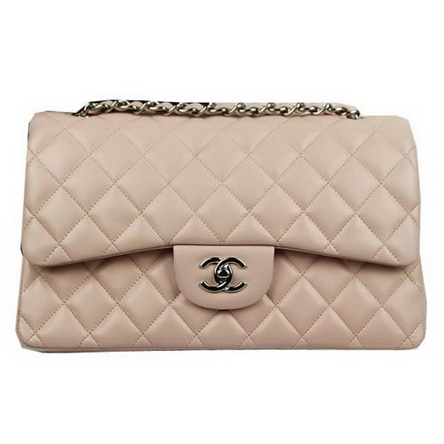 Класическа чанта Chanel с капак, бежова, оригинална кожа, CF1113, сребриста