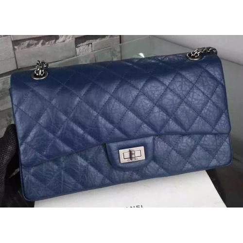 Чанта Chanel Classic Flap, черна, оригинална, от телешка кожа, CHA6059, синя