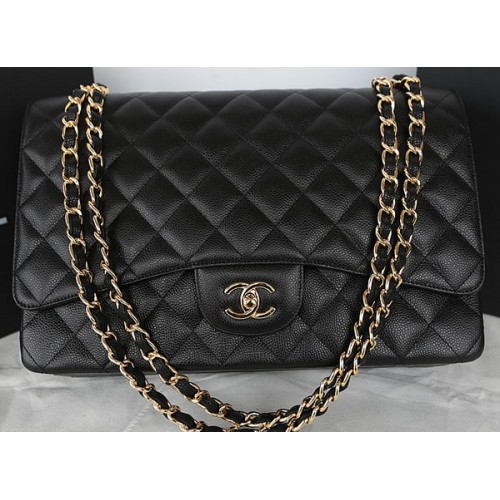 Чанта Chanel Classic Flap, черна, оригинална, с шарка Cannage, CFA1116, златна