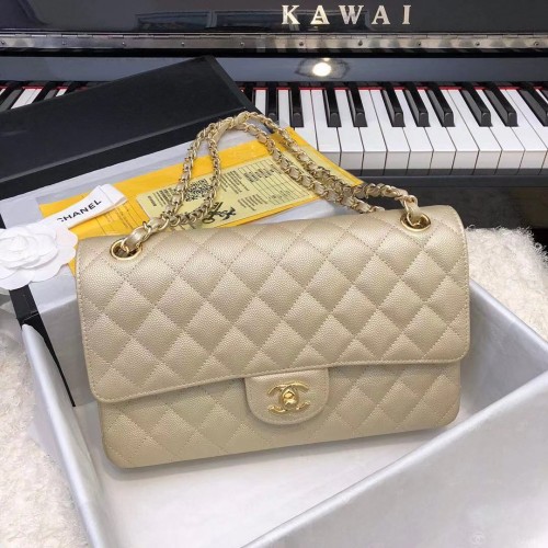 Чанта Chanel Classic Flap Chevron Caviar Leather A01112A шампанско