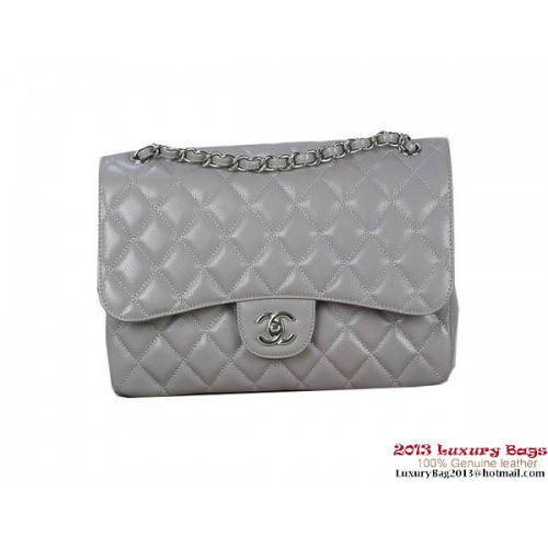 Чанта Chanel Classic Flap, сива, оригинална, с шарки Cannage, кожа, сребриста