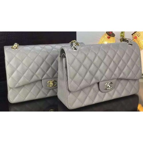 Класическа чанта Chanel с капак, оригинални шарки Cannage A1119, сива