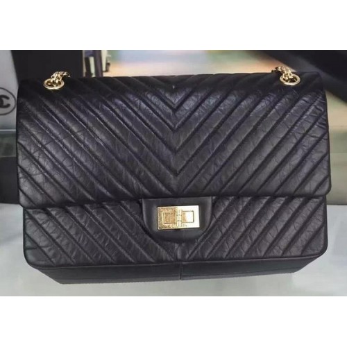 Чанта Chanel Classic Flap Original Chevron Leather A90669 Черна