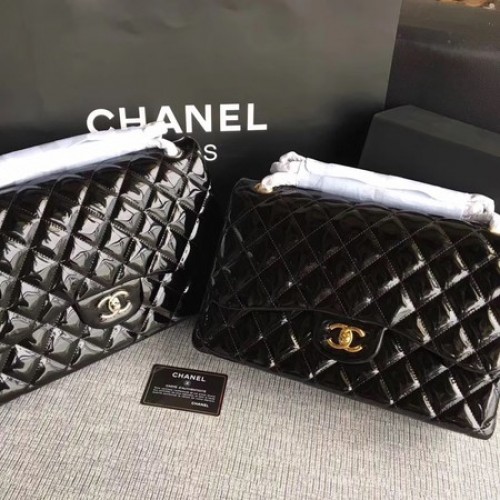 Класическа чанта Chanel с капак, оригинална кожа A1113, черна