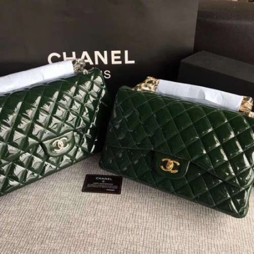 Класическа чанта Chanel с капак, оригинална кожа A1113, зелена
