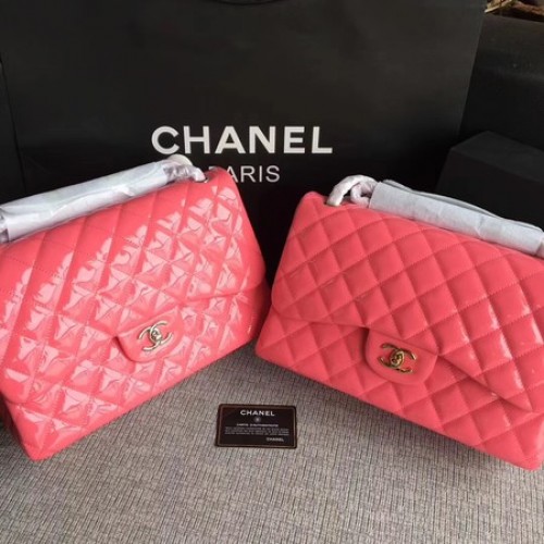 Класическа чанта Chanel с капак, оригинална кожа A1113, розова
