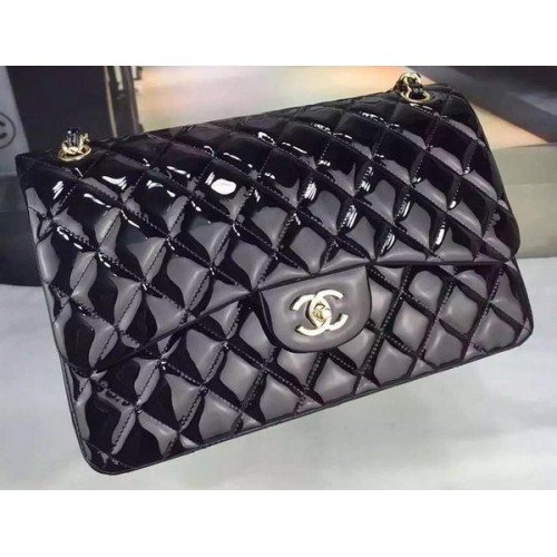 Класическа чанта Chanel Flap от оригинална лачена кожа CHA7212 черна