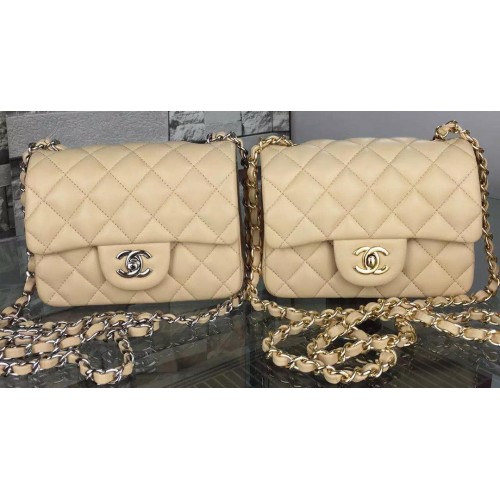 Класическа чанта Chanel от оригинална овча кожа A5171, цвят кайсия