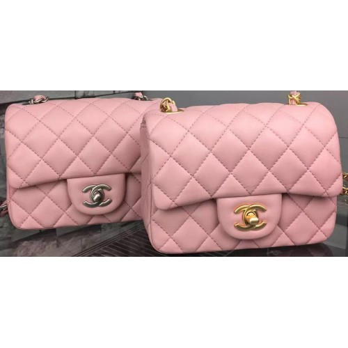 Чанта Chanel Classic Flap от оригинална овча кожа A5171 розова
