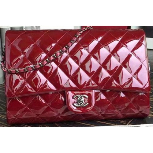 Класическа чанта Chanel с капак, лачена кожа A66465, бордо
